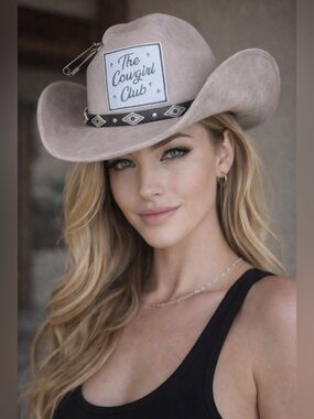 Upcycled Taupe Suede feel Western cowgirl Hat